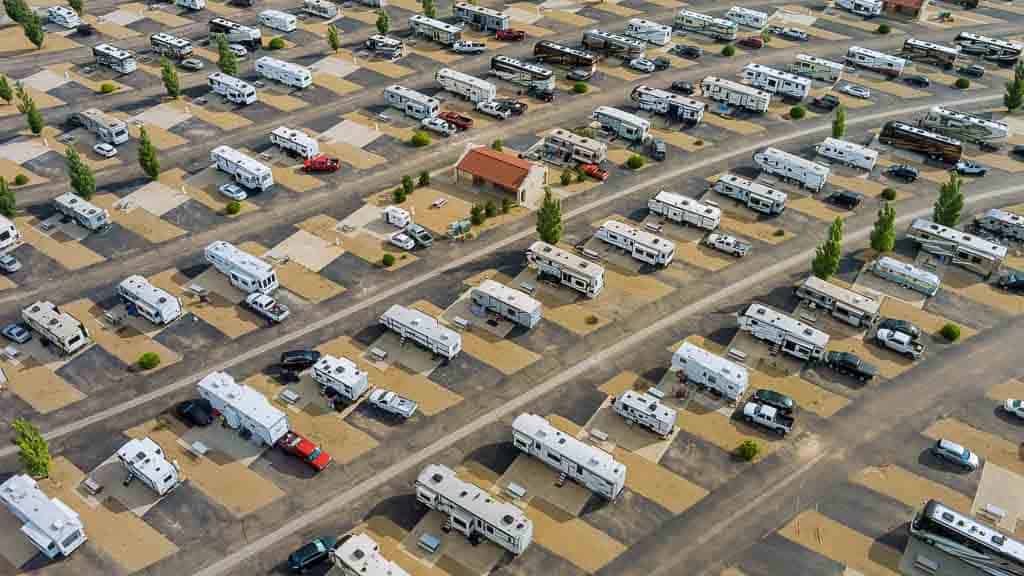 Wohnmobilstellplatz aus der Vogelperspektive